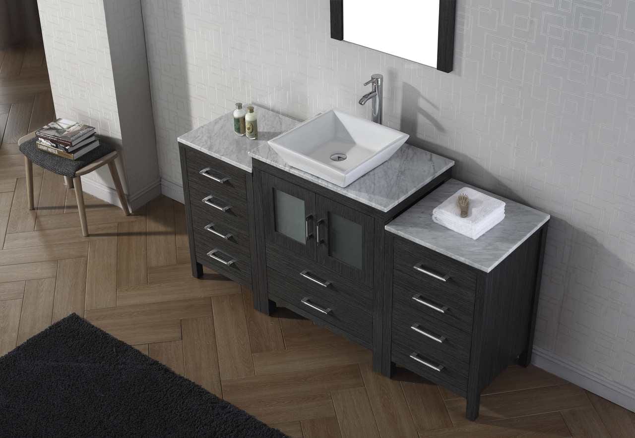 Virtu USA Dior 60 Single Bathroom Vanity Set in Zebra Grey w/ Italian Carrara White Marble Counter-Top | Vessel Sink