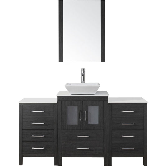 Virtu USA Dior 60" Single Bathroom Vanity Cabinet Set in Zebra Grey w/ Pure White Stone Counter-Top