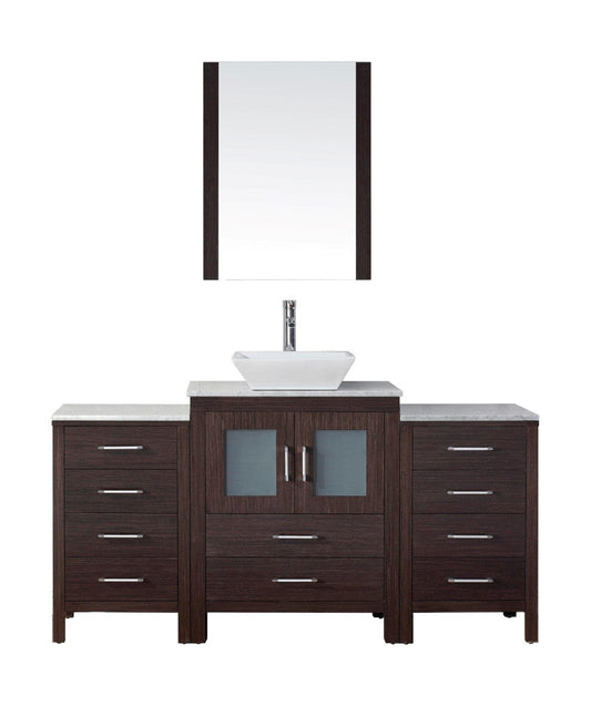 Virtu USA Dior 64" Single Bathroom Vanity Cabinet Set in Espresso w/ Italian Carrara White Marble Counter-Top