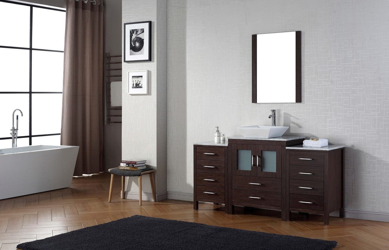 Virtu USA Dior 64 Single Bathroom Vanity Set in Espresso w/ Italian Carrara White Marble Counter-Top | Vessel Sink