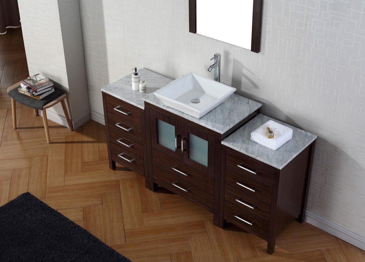 Virtu USA Dior 64 Single Bathroom Vanity Set in Espresso w/ Italian Carrara White Marble Counter-Top | Vessel Sink