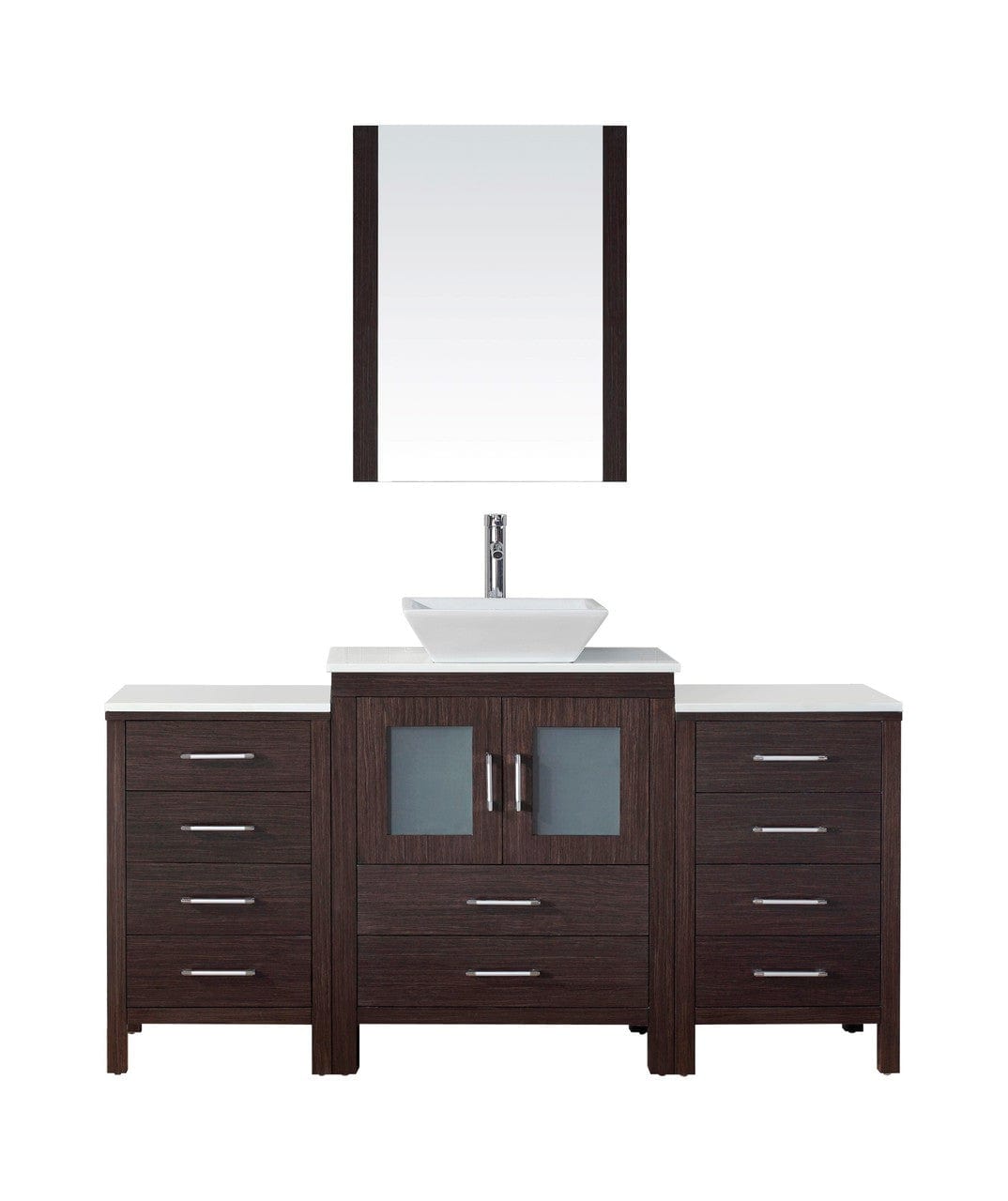 Virtu USA Dior 64" Single Bathroom Vanity Cabinet Set in Espresso w/ Pure White Stone Counter-Top