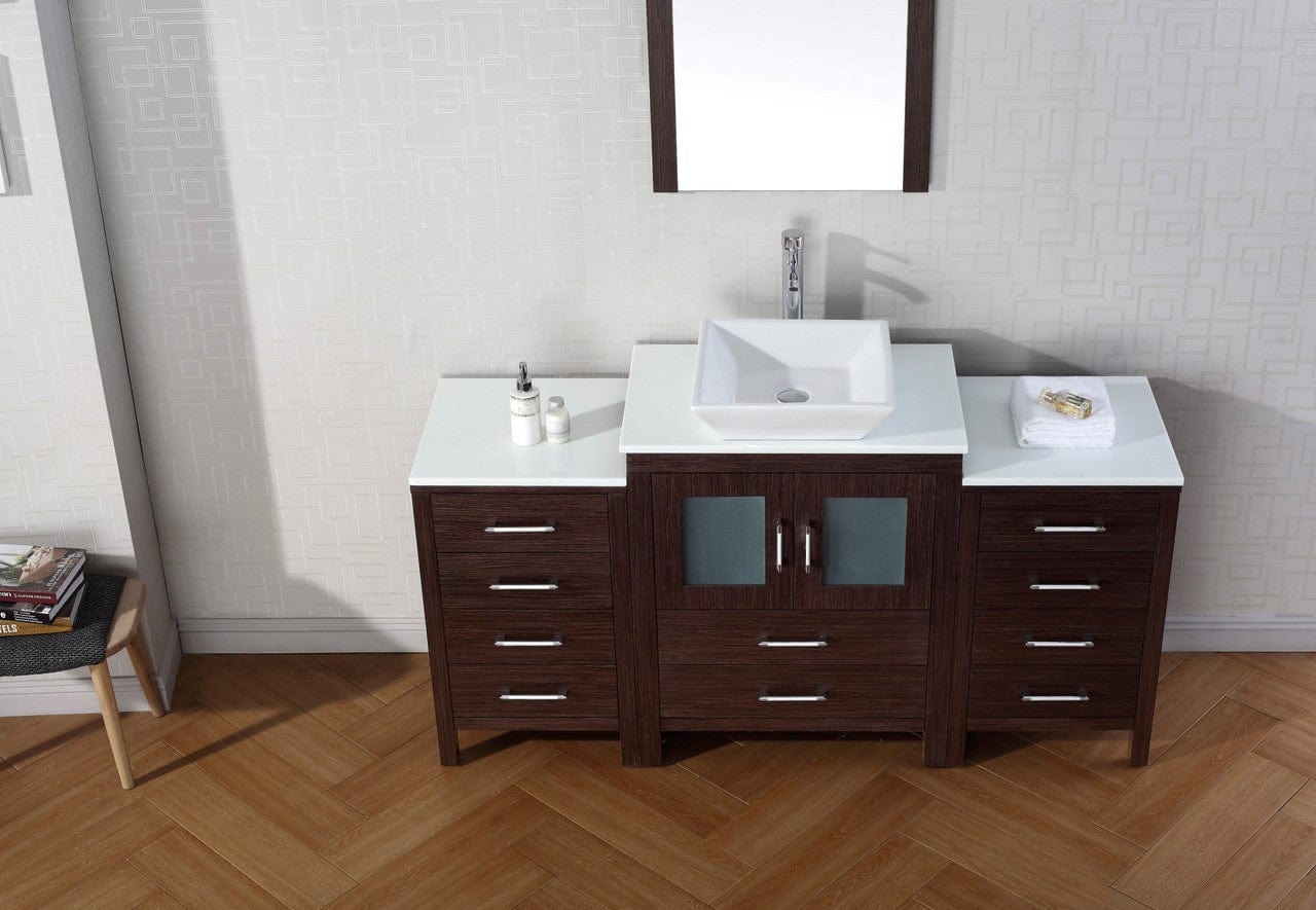 Virtu USA Dior 64 Single Bathroom Vanity Set in Espresso w/ Pure White Stone Counter-Top | Vessel Sink