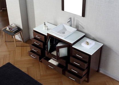 Virtu USA Dior 64 Single Bathroom Vanity Set in Espresso w/ Pure White Stone Counter-Top | Vessel Sink