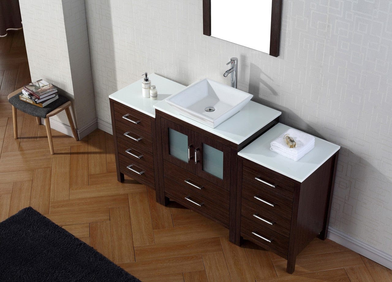 Virtu USA Dior 64 Single Bathroom Vanity Set in Espresso w/ Pure White Stone Counter-Top | Vessel Sink