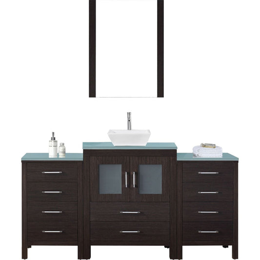 Virtu USA Dior 64 Single Bathroom Vanity Set in Espresso w/ Tempered Glass Counter-Top | Vessel Sink