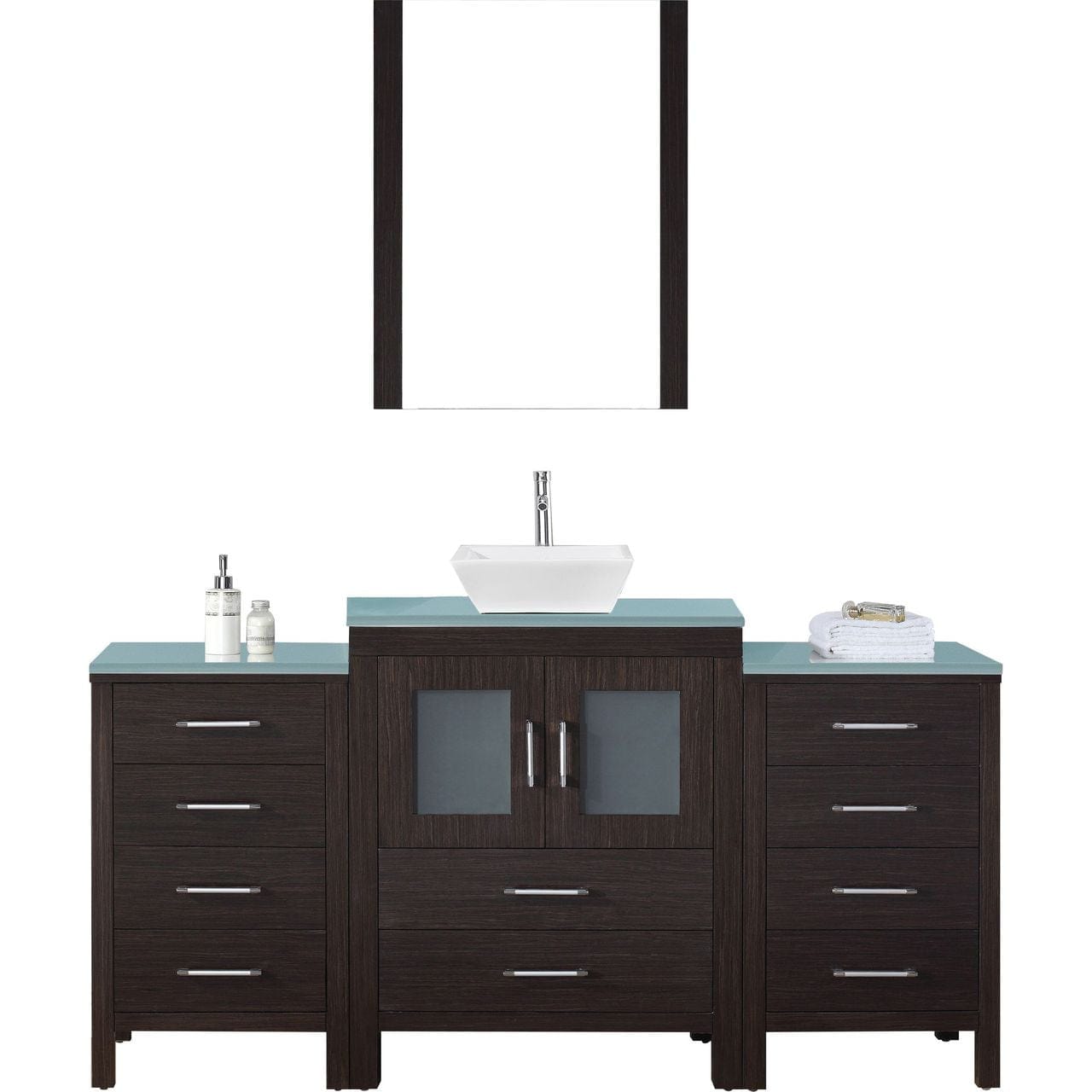 Virtu USA Dior 64 Single Bathroom Vanity Set in Espresso w/ Tempered Glass Counter-Top | Vessel Sink
