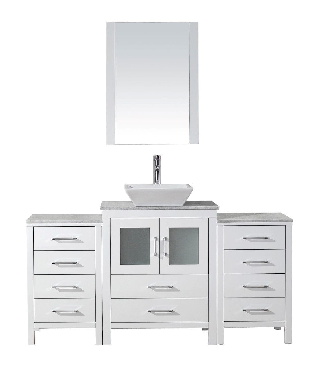 Virtu USA Dior 64" Single Bathroom Vanity Cabinet Set in White w/ Italian Carrara White Marble Counter-Top