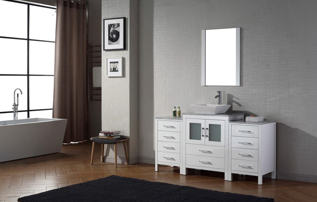Virtu USA Dior 64 Single Bathroom Vanity Set in White w/ Italian Carrara White Marble Counter-Top | Vessel Sink