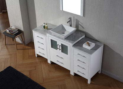 Virtu USA Dior 64 Single Bathroom Vanity Set in White w/ Italian Carrara White Marble Counter-Top | Vessel Sink