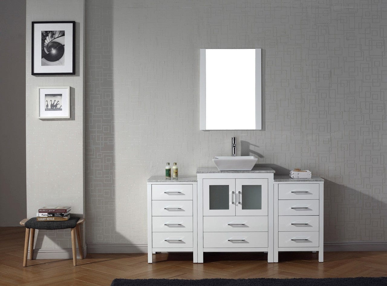 Virtu USA Dior 64" Single Bathroom Vanity Cabinet Set in White w/ Italian Carrara White Marble Counter-Top