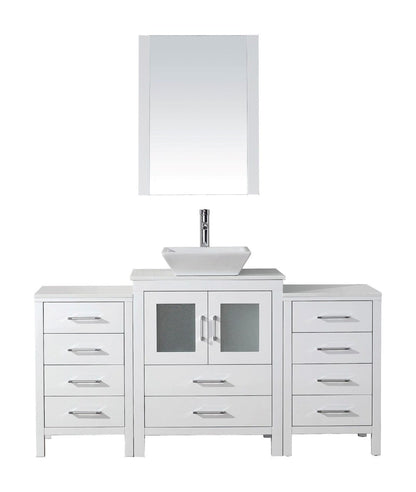 Virtu USA Dior 64" Single Bathroom Vanity Cabinet Set in White w/ Pure White Stone Counter-Top