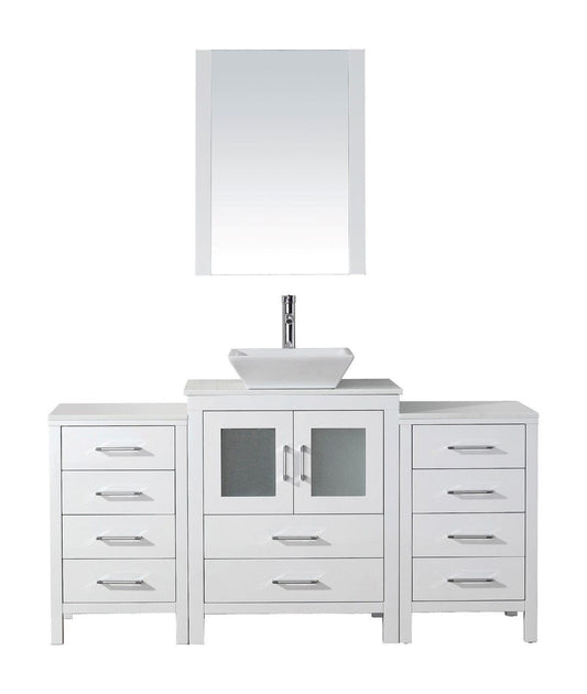 Virtu USA Dior 64" Single Bathroom Vanity Cabinet Set in White w/ Pure White Stone Counter-Top