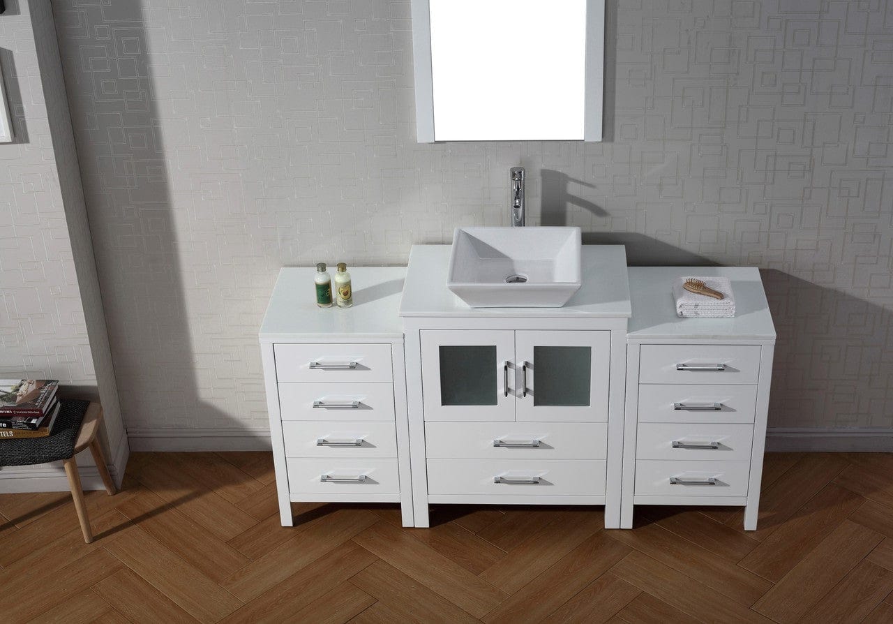 Virtu USA Dior 64 Single Bathroom Vanity Set in White w/ Pure White Stone Counter-Top | Vessel Sink