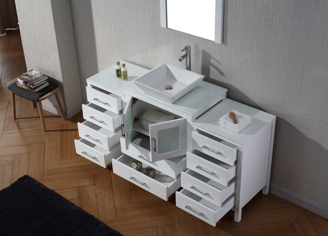 Virtu USA Dior 64 Single Bathroom Vanity Set in White w/ Pure White Stone Counter-Top | Vessel Sink