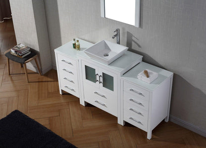 Virtu USA Dior 64 Single Bathroom Vanity Set in White w/ Pure White Stone Counter-Top | Vessel Sink