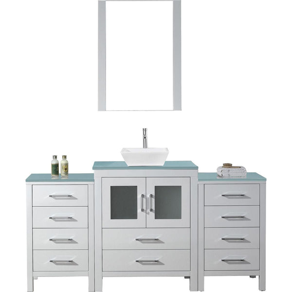 Virtu USA Dior 64 Single Bathroom Vanity Set in White w/ Tempered Glass Counter-Top | Integrated Sink