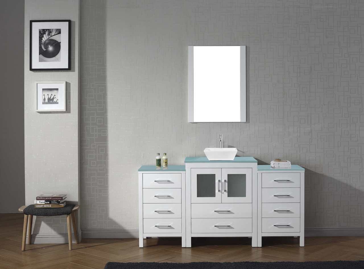 Virtu USA Dior 64 Single Bathroom Vanity Set in White w/ Tempered Glass Counter-Top | Integrated Sink