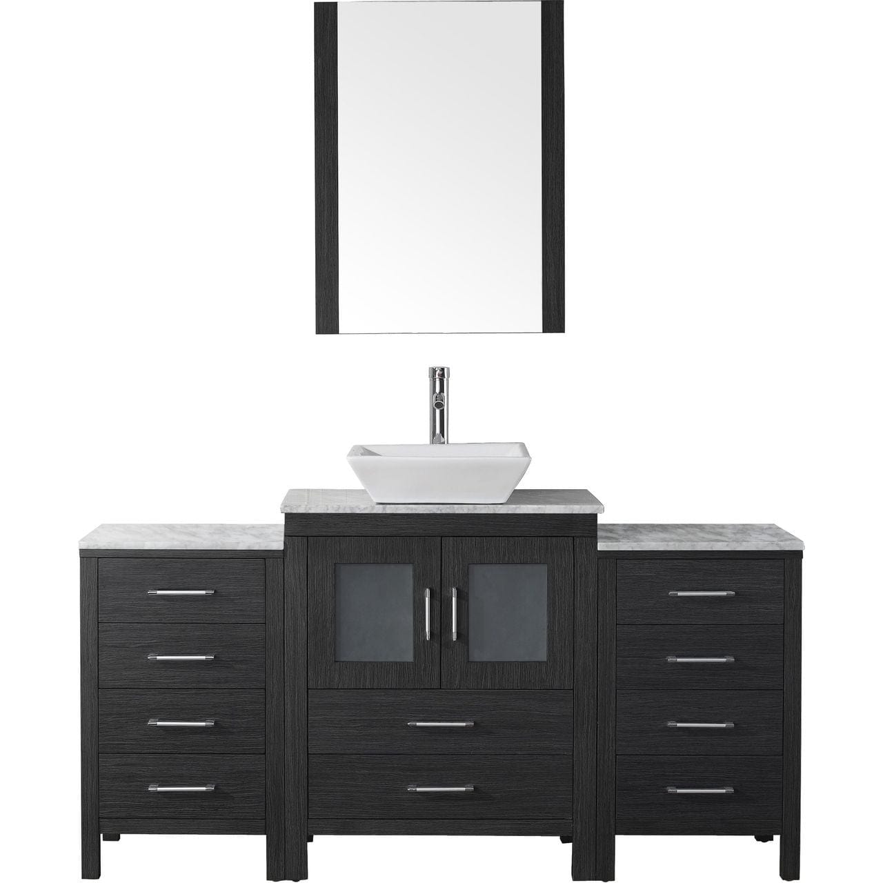 Virtu USA Dior 64" Single Bathroom Vanity Cabinet Set in Zebra Grey w/ Italian Carrara White Marble Counter-Top