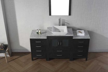 Virtu USA Dior 64 Single Bathroom Vanity Set in Zebra Grey w/ Italian Carrara White Marble Counter-Top | Vessel Sink