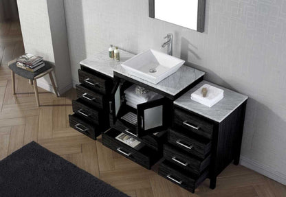 Virtu USA Dior 64 Single Bathroom Vanity Set in Zebra Grey w/ Italian Carrara White Marble Counter-Top | Vessel Sink