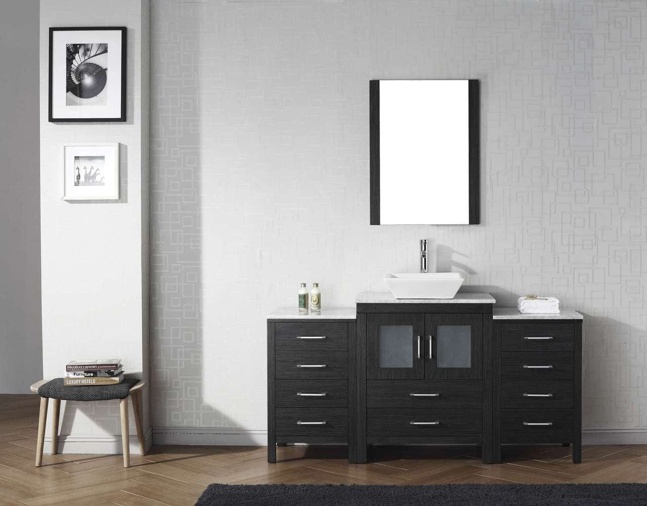 Virtu USA Dior 64 Single Bathroom Vanity Set in Zebra Grey w/ Italian Carrara White Marble Counter-Top | Vessel Sink