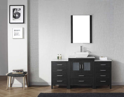 Virtu USA Dior 64 Single Bathroom Vanity Set in Zebra Grey w/ Italian Carrara White Marble Counter-Top | Vessel Sink