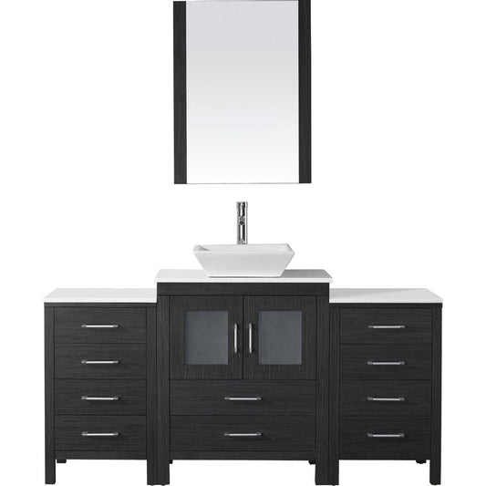 Virtu USA Dior 64" Single Bathroom Vanity Cabinet Set in Zebra Grey w/ Pure White Stone Counter-Top
