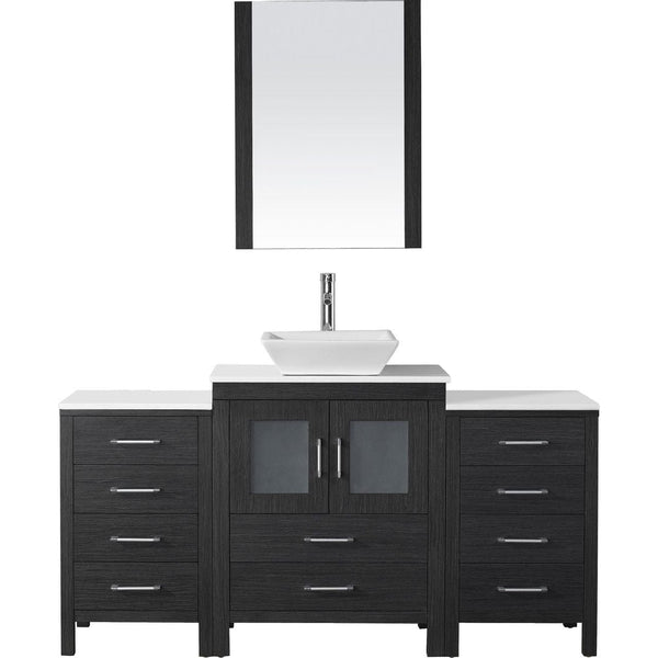 Virtu USA Dior 64 Single Bathroom Vanity Cabinet Set in Zebra Grey w/ Pure White Stone Counter-Top