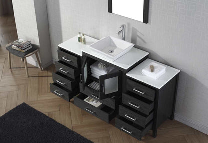 Virtu USA Dior 64 Single Bathroom Vanity Set in Zebra Grey w/ Pure White Stone Counter-Top | Vessel Sink