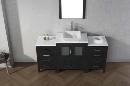 Virtu USA Dior 64 Single Bathroom Vanity Set in Zebra Grey w/ Pure White Stone Counter-Top | Vessel Sink