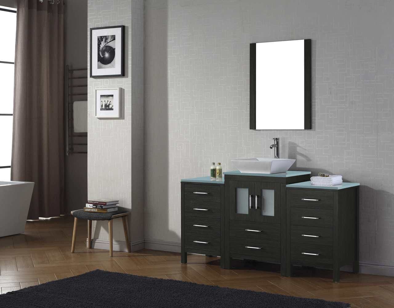 Virtu USA Dior 64 Single Bathroom Vanity Set in Zebra Grey w/ Tempered Glass Counter-Top | Vessel Sink