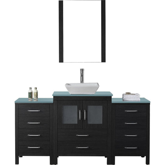 Virtu USA Dior 64 Single Bathroom Vanity Set in Zebra Grey w/ Tempered Glass Counter-Top | Vessel Sink