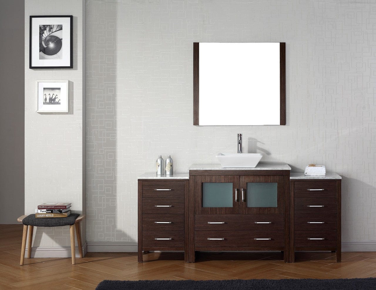 Virtu USA Dior 66 Single Bathroom Vanity Set in Espresso w/ Italian Carrara White Marble Counter-Top | Vessel Sink