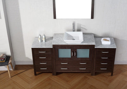 Virtu USA Dior 66 Single Bathroom Vanity Set in Espresso w/ Italian Carrara White Marble Counter-Top | Vessel Sink