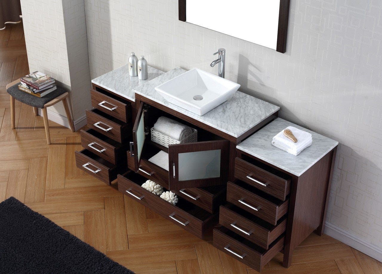 Virtu USA Dior 66 Single Bathroom Vanity Set in Espresso w/ Italian Carrara White Marble Counter-Top | Vessel Sink