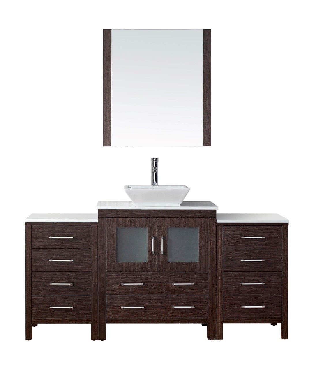 Virtu USA Dior 66" Single Bathroom Vanity Cabinet Set in Espresso w/ Pure White Stone Counter-Top