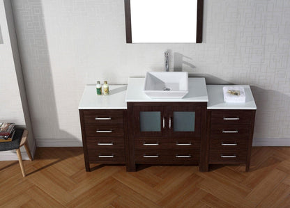 Virtu USA Dior 66 Single Bathroom Vanity Set in Espresso w/ Pure White Stone Counter-Top | Vessel Sink