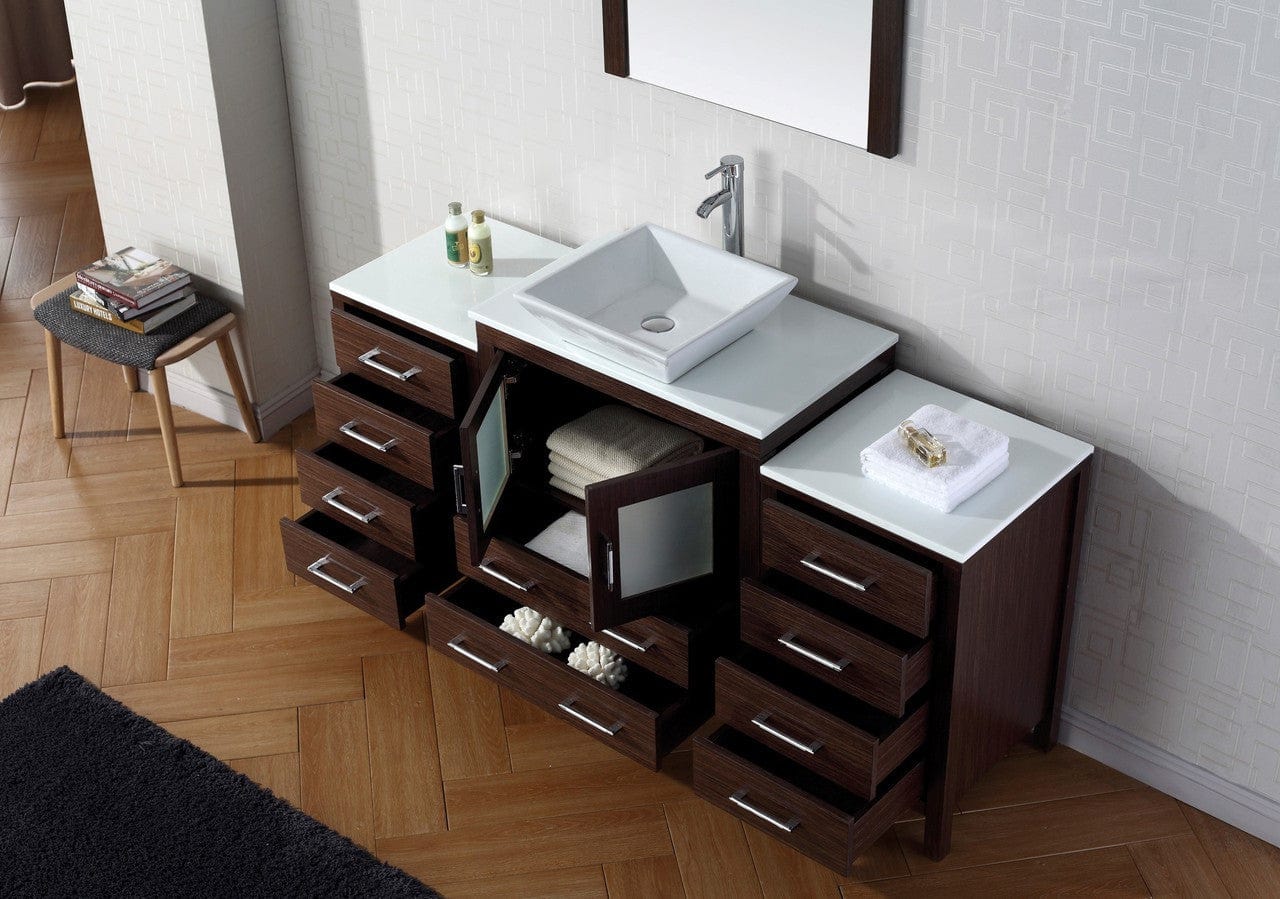 Virtu USA Dior 66 Single Bathroom Vanity Set in Espresso w/ Pure White Stone Counter-Top | Vessel Sink