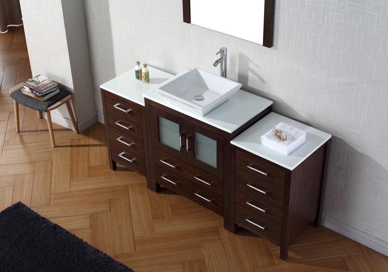 Virtu USA Dior 66 Single Bathroom Vanity Set in Espresso w/ Pure White Stone Counter-Top | Vessel Sink