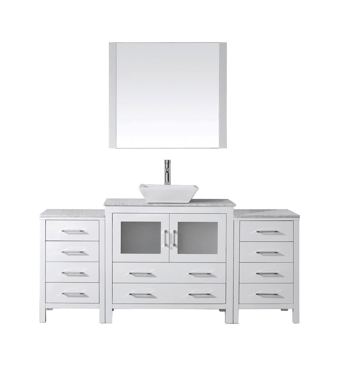 Virtu USA Dior 66" Single Bathroom Vanity Cabinet Set in White w/ Italian Carrara White Marble Counter-Top