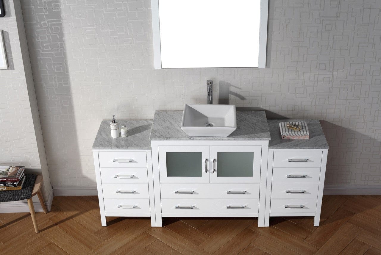 Virtu USA Dior 66 Single Bathroom Vanity Set in White w/ Italian Carrara White Marble Counter-Top | Vessel Sink