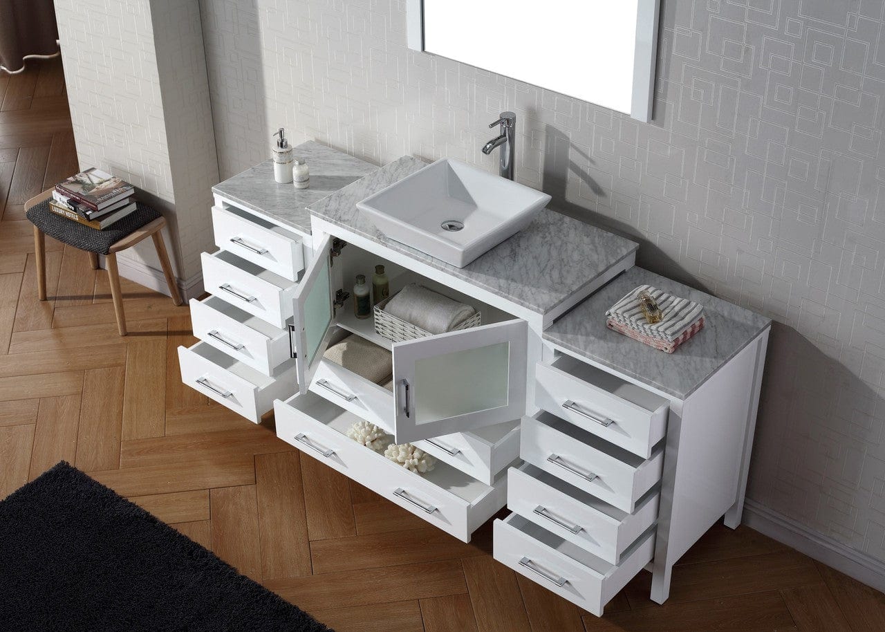 Virtu USA Dior 66 Single Bathroom Vanity Set in White w/ Italian Carrara White Marble Counter-Top | Vessel Sink