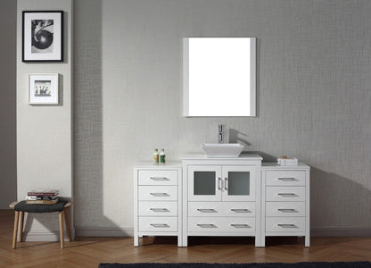 Virtu USA Dior 66 Single Bathroom Vanity Set in White w/ Pure White Stone Counter-Top | Vessel Sink