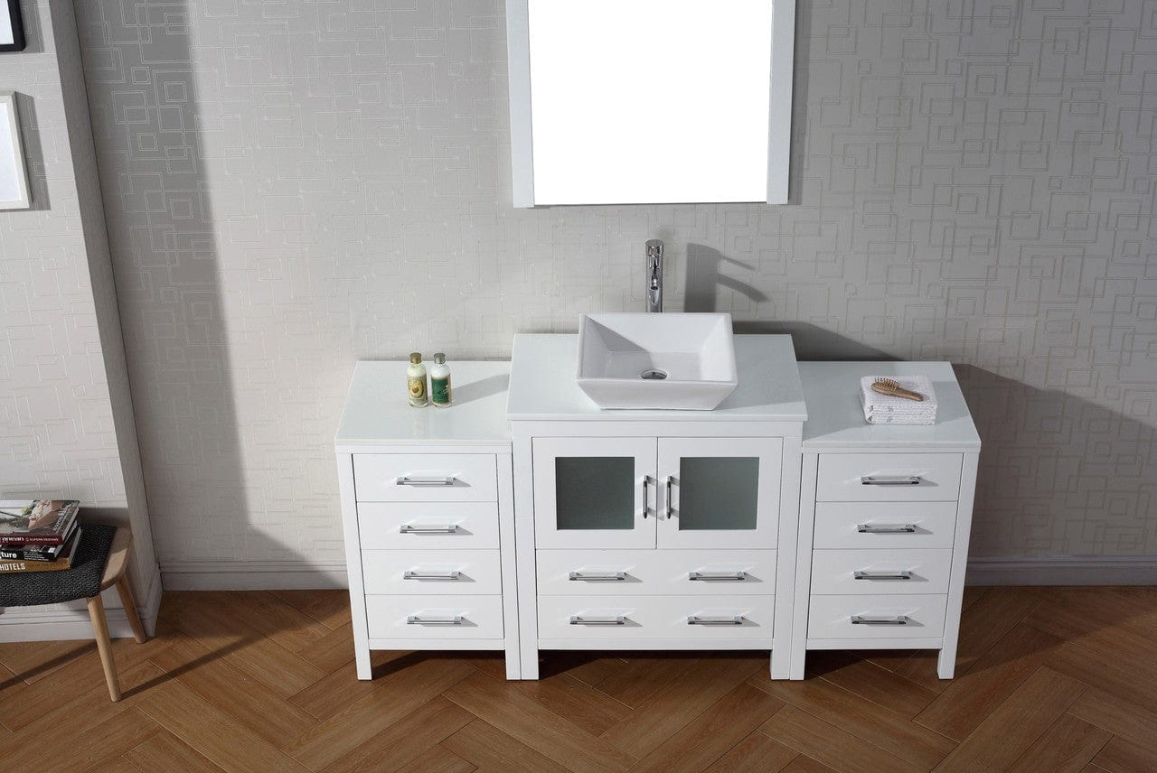 Virtu USA Dior 66 Single Bathroom Vanity Set in White w/ Pure White Stone Counter-Top | Vessel Sink