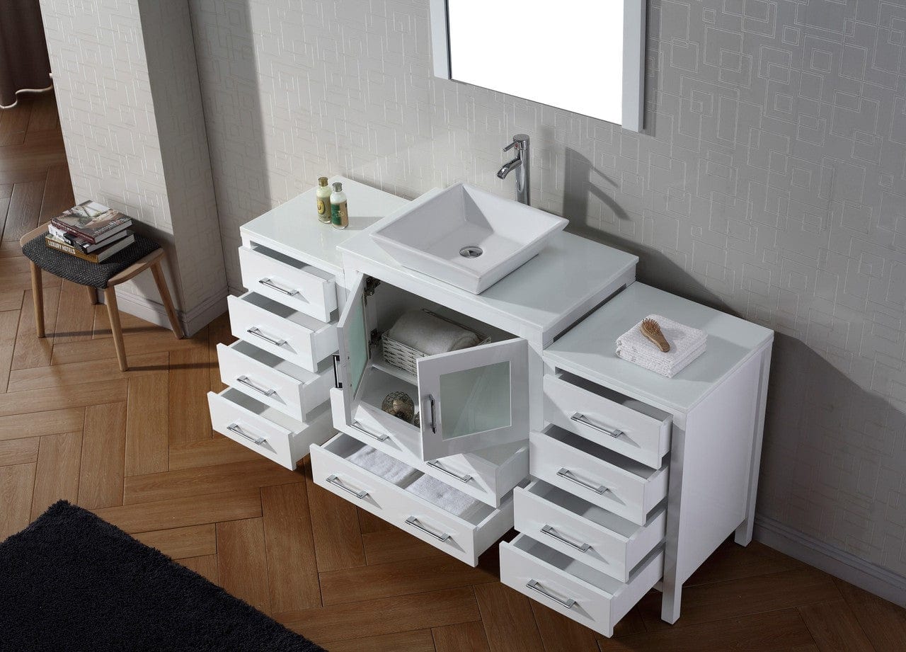 Virtu USA Dior 66 Single Bathroom Vanity Set in White w/ Pure White Stone Counter-Top | Vessel Sink