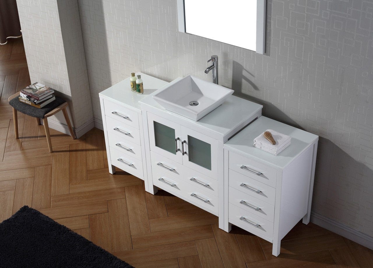 Virtu USA Dior 66 Single Bathroom Vanity Set in White w/ Pure White Stone Counter-Top | Vessel Sink