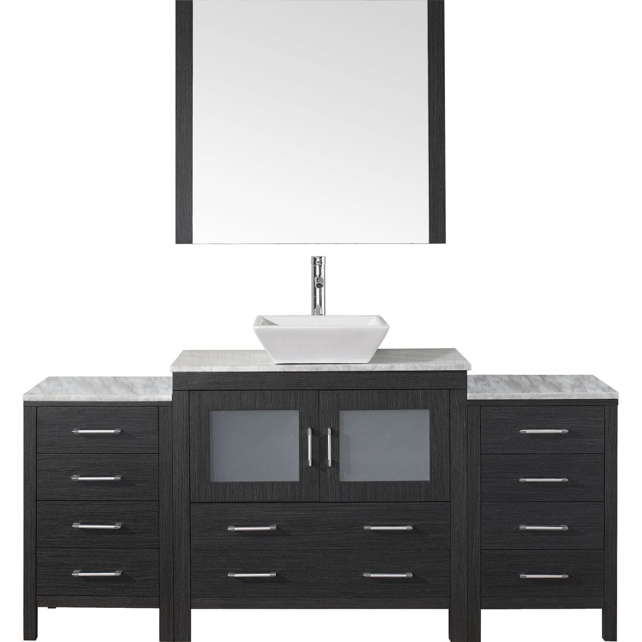 Virtu USA Dior 66" Single Bathroom Vanity Cabinet Set in Zebra Grey w/ Italian Carrara White Marble Counter-Top