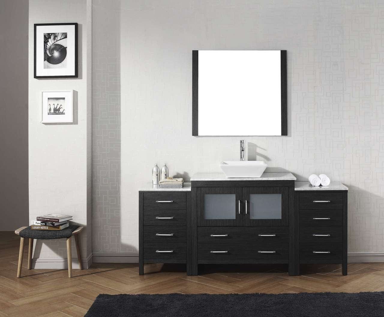 Virtu USA Dior 66 Single Bathroom Vanity Set in Zebra Grey w/ Italian Carrara White Marble Counter-Top | Vessel Sink