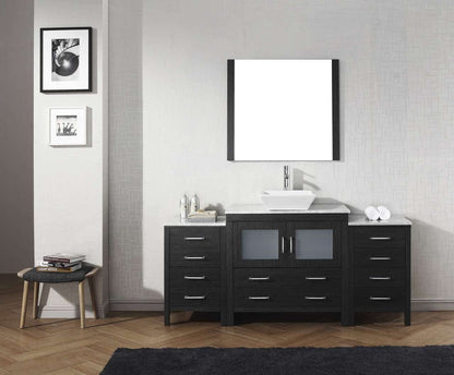 Virtu USA Dior 66 Single Bathroom Vanity Set in Zebra Grey w/ Italian Carrara White Marble Counter-Top | Vessel Sink